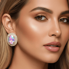 Royal Prismatic Oval Zircon Halo Stud Earrings - Sweetheart Jewel