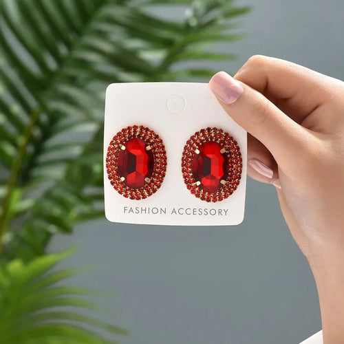 Royal Prismatic Oval Zircon Halo Stud Earrings - Sweetheart Jewel