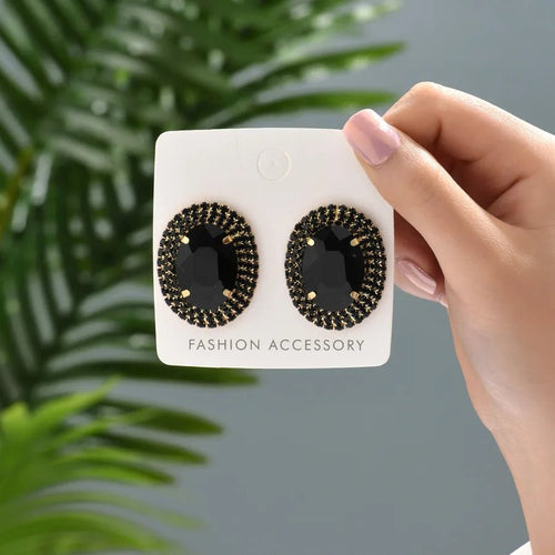 Royal Prismatic Oval Zircon Halo Stud Earrings - Sweetheart Jewel