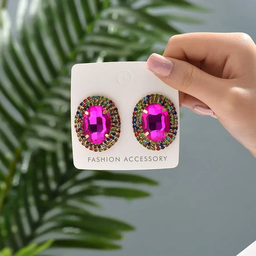 Royal Prismatic Oval Zircon Halo Stud Earrings - Sweetheart Jewel