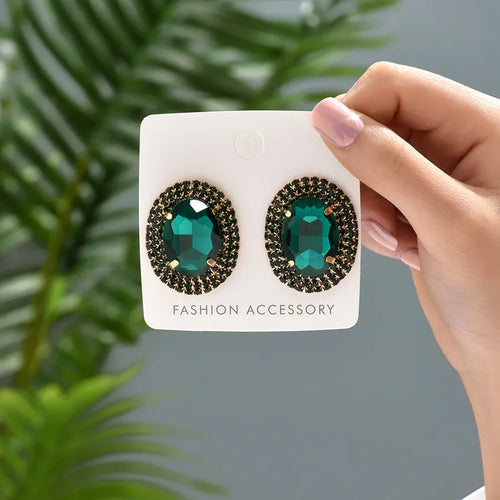 Royal Prismatic Oval Zircon Halo Stud Earrings - Sweetheart Jewel