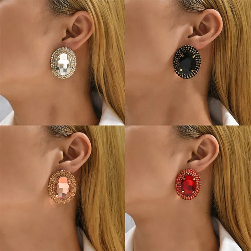 Royal Prismatic Oval Zircon Halo Stud Earrings - Sweetheart Jewel