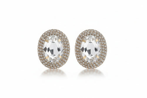 Royal Prismatic Oval Zircon Halo Stud Earrings - Sweetheart Jewel