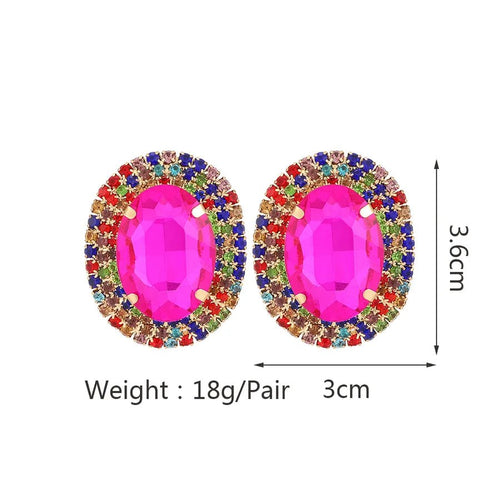 Royal Prismatic Oval Zircon Halo Stud Earrings - Sweetheart Jewel