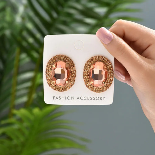 Royal Prismatic Oval Zircon Halo Stud Earrings - Sweetheart Jewel