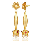 Scarlet Majesty Bollywood Jhumka – Gold & Pearl Earrings - Sweetheart Jewel