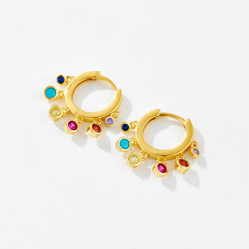 Shiny Round Sterling Silver 18K Gold Plated Drop Earrings - Sweetheart Jewel