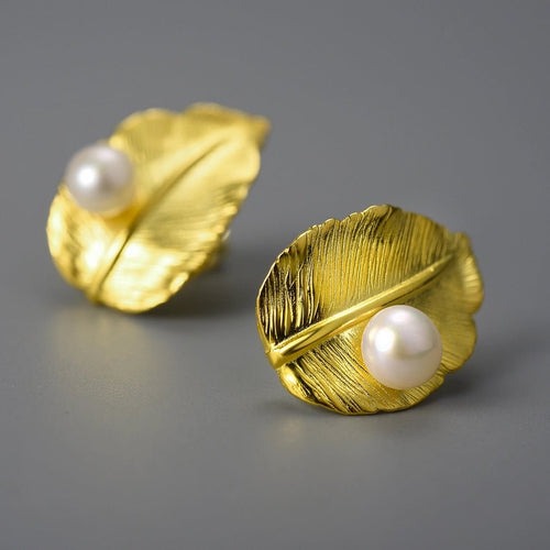 Sterling Silver Pearls Leaves Earring - Sweetheart Jewel