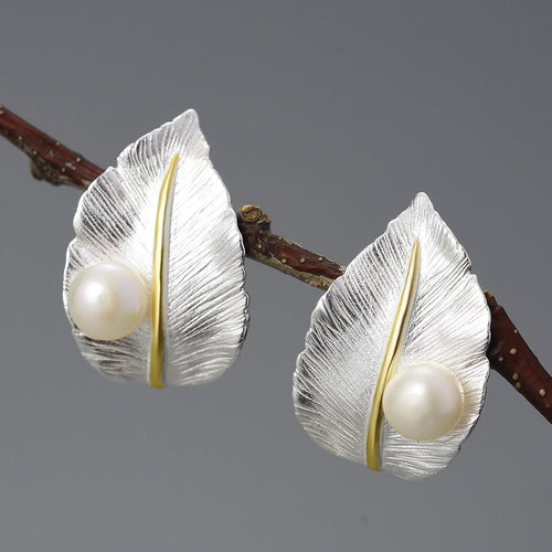 Sterling Silver Pearls Leaves Earring - Sweetheart Jewel