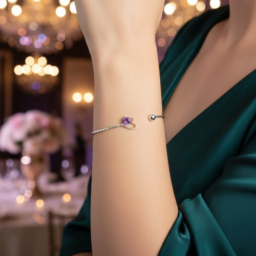 Violet Dream Cuff – Amethyst Sterling Silver Bracelet - Sweetheart Jewel