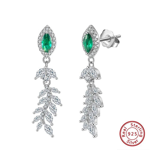 White Gold & Silver Plated Elegant Leaves Drop Earrings - Sweetheart Jewel