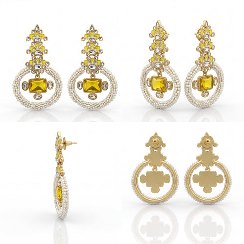 Rang Mahal Kundan Pearl Chandbali Earrings – Indo-Western Statement Jewelry