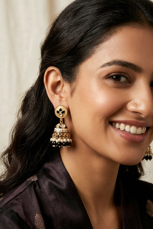 Midnight Bloom Jhumka Earrings – Indo-Western Statement Earrings