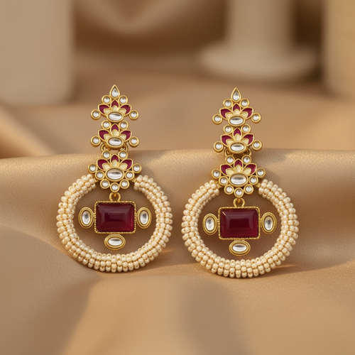 Rang Mahal Kundan Pearl Chandbali Earrings – Indo-Western Statement Jewelry