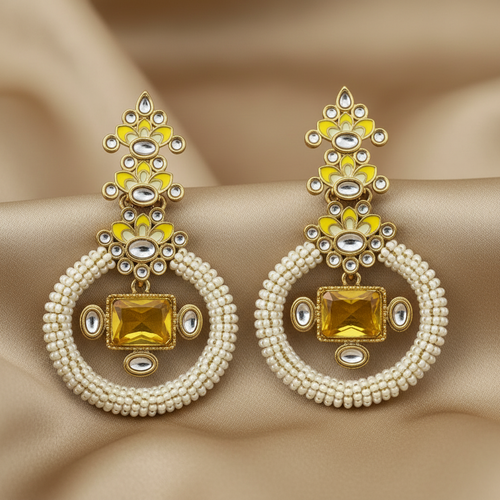 Rang Mahal Kundan Pearl Chandbali Earrings – Indo-Western Statement Jewelry