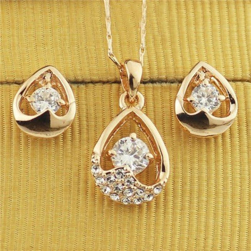 Austrian Rhinestone and Crystal Waterdrop Necklace and Earrings Set - Sweetheart Jewel