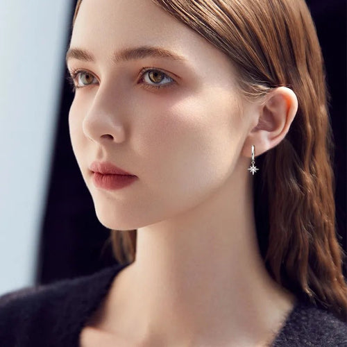 Celestial Star Moissanite Drop Hoop Earrings - Sweetheart Jewel