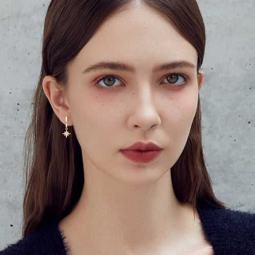 Celestial Star Moissanite Drop Hoop Earrings - Sweetheart Jewel