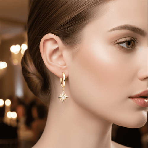 Celestial Star Moissanite Drop Hoop Earrings - Sweetheart Jewel