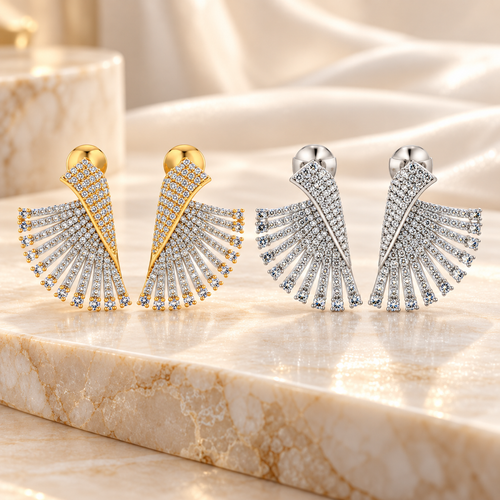 Glamour Wing Cubic Zirconia Statement Earrings