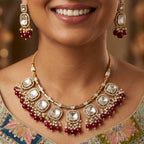 Crimson Palace Statement Necklace & Earrings Set – Indo-Western Jewelry - Sweetheart Jewel