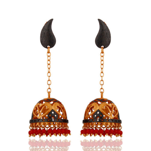 Crimson Raga Jhumka Earrings - Sweetheart Jewel