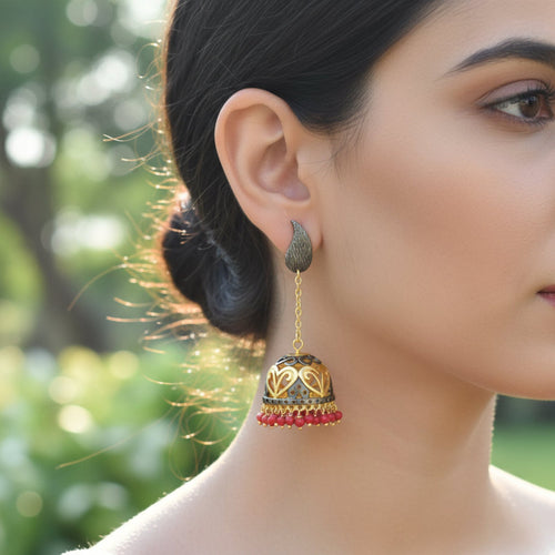 Crimson Raga Jhumka Earrings - Sweetheart Jewel
