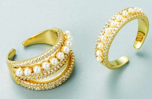 Popular Zircon and Pearl Decorated Open-end Ring