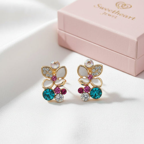 Floral Austrian Crystal Rose Gold Ear Studs - Sweetheart Jewel