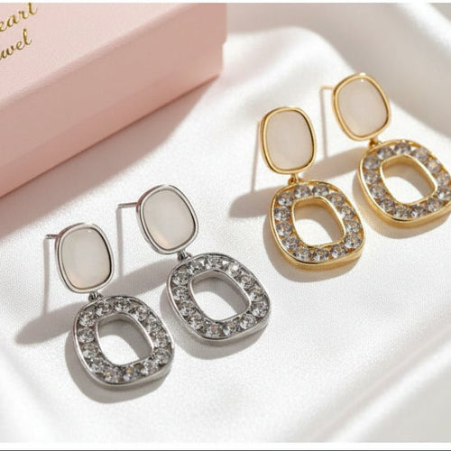 Glistening Cubic Zirconia Oval Pendant Earrings - Sweetheart Jewel