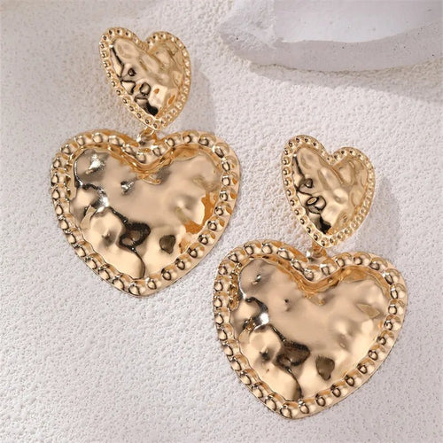 Golden Devotion Double - Heart Statement Earrings - Sweetheart Jewel