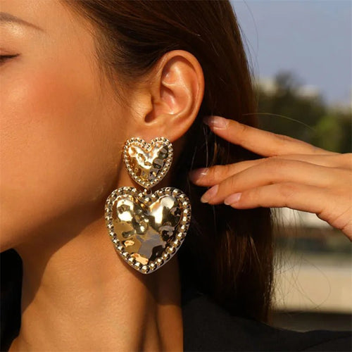 Golden Devotion Double - Heart Statement Earrings - Sweetheart Jewel