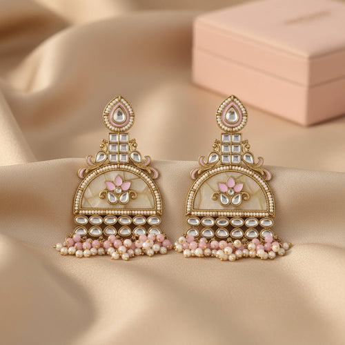 Gulabi Noor Meenakari Pearl Earrings – Indo-Western Jewelry - Sweetheart Jewel