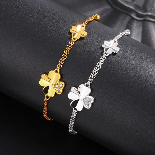 Love & Luck Four - Leaf Clover Silver Bracelet - Sweetheart Jewel