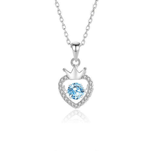 Love Reign Heart Zircon Crown Sterling Silver Necklace - Sweetheart Jewel