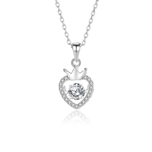 Love Reign Heart Zircon Crown Sterling Silver Necklace - Sweetheart Jewel