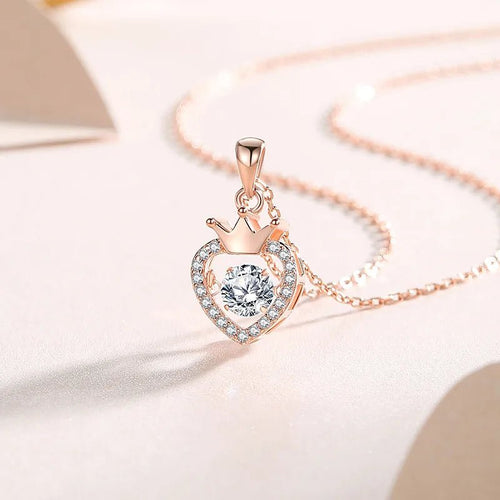 Love Reign Heart Zircon Crown Sterling Silver Necklace - Sweetheart Jewel