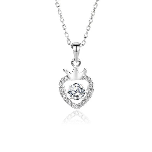 Love Reign Heart Zircon Crown Sterling Silver Necklace - Sweetheart Jewel