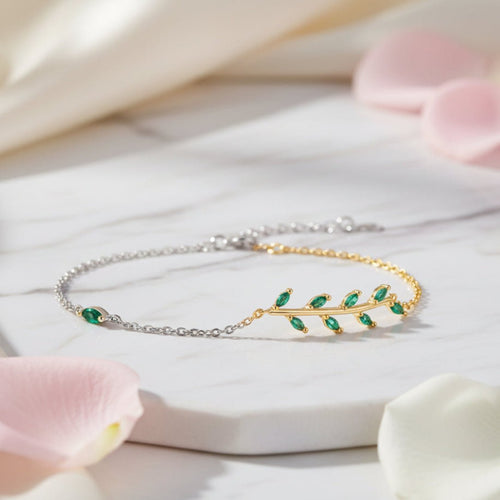 Nature’s Glow Leaf Fashion Silver Bracelet - Sweetheart Jewel