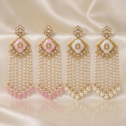 Noor Mahal Pearl Tassel Earrings – Indo-Western Statement Jewelry - Sweetheart Jewel