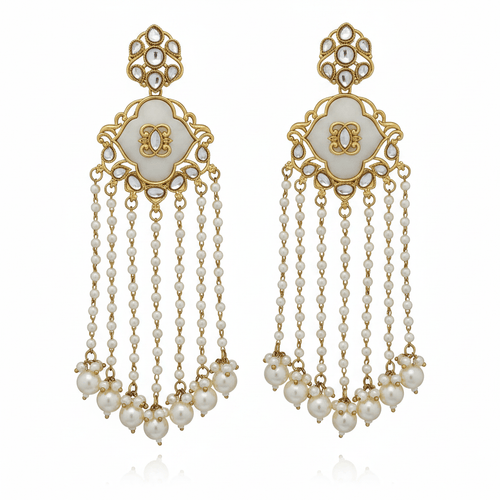 Noor Mahal Pearl Tassel Earrings – Indo-Western Statement Jewelry - Sweetheart Jewel