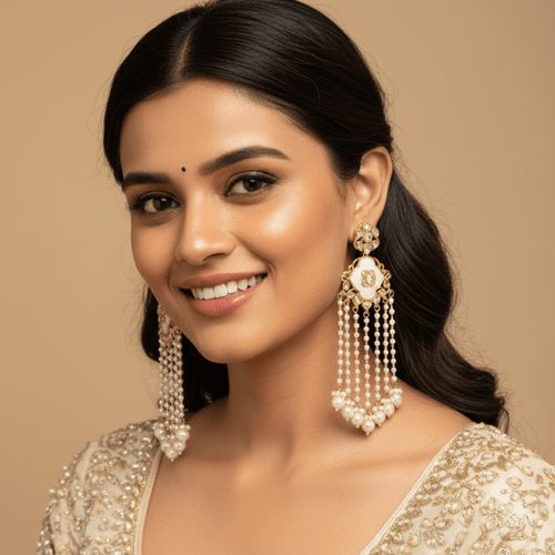 Noor Mahal Pearl Tassel Earrings – Indo-Western Statement Jewelry - Sweetheart Jewel