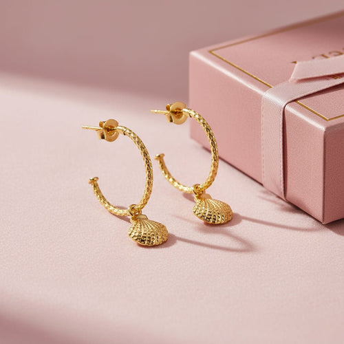 Ocean Breeze Seashell Hoop Earrings – Textured Sterling Silver Charm - Sweetheart Jewel