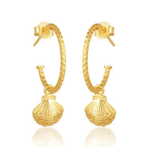 Ocean Breeze Seashell Hoop Earrings – Textured Sterling Silver Charm - Sweetheart Jewel