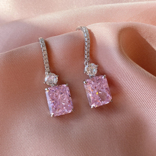 High Carbon Sterling Silver Diamond Square Drop Earrings