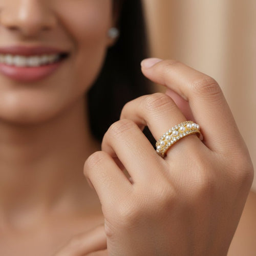 Popular Zircon and Pearl Decorated Open - end Ring - Sweetheart Jewel