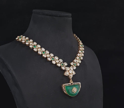 Designer Gold Plated Necklace & Earrings Set with Moissanite Stone -Bridal/Party Jewelry