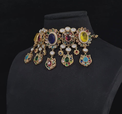 Sabyasachi Kundan Gold Plated Necklace multicolor-1  for party/Bridal
