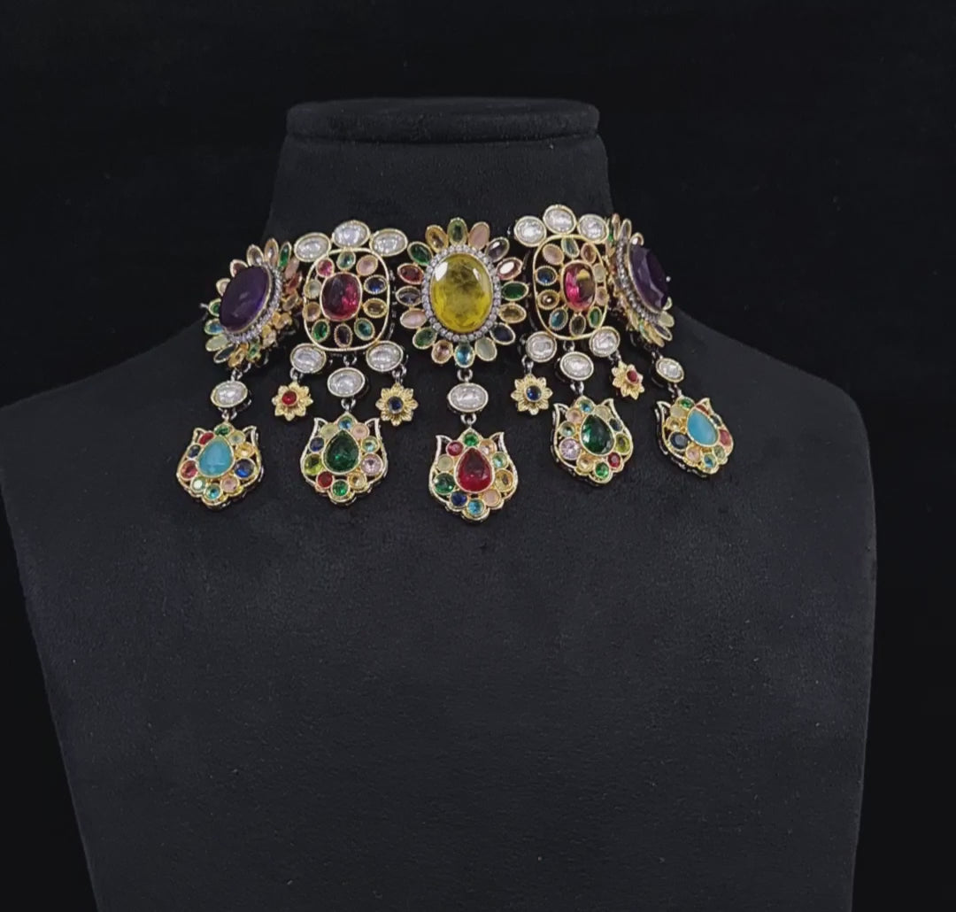Sabyasachi Kundan Gold Plated Necklace multicolor-6  for party/Bridal