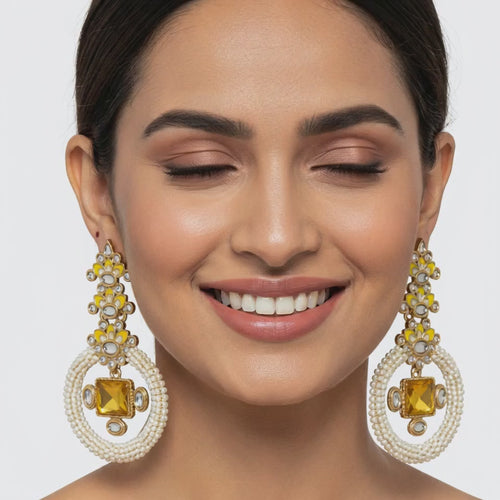 Rang Mahal Kundan Pearl Chandbali Earrings – Indo-Western Statement Jewelry